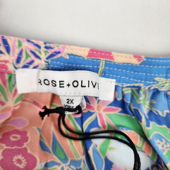 Rose + Olive Blouse Womens 2X Plus Multi Novelty Print Shirt NWT - Picture 3 of 8